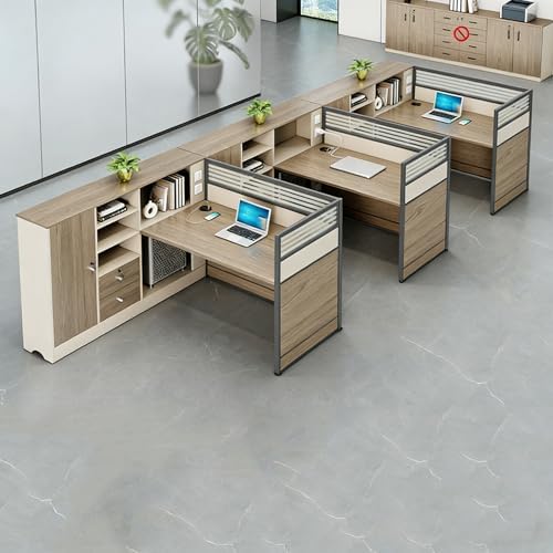 Modern Office Cubicle Workstation Desk with Tempered Glass Privacy Panels, USB Charging Hub & Cable Management,Multi-Person Modular Computer Desk for Commercial Office (C-Left, Three Person-F) by Unknown