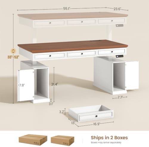 SEDETA 55.1" Farmhouse Executive Electric Standing Desk with 3 Drawers - Image 2