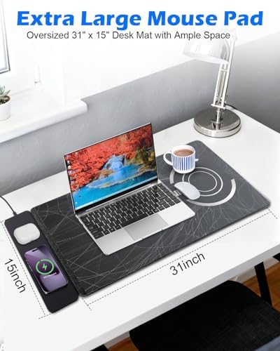 30"x15" XXL Wireless Charging Mouse Pad, Detachable 15W Qi Charger - Image 6