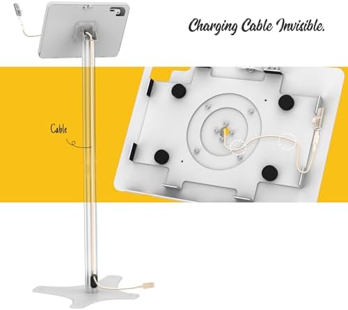 Tablet Floor Stand Compatible with 10.2" iPad 7 8 9, Rotate Lockable Metal Tablet Enclosure+Aluminum Pole+Metal Base - BSF302WT - Image 6