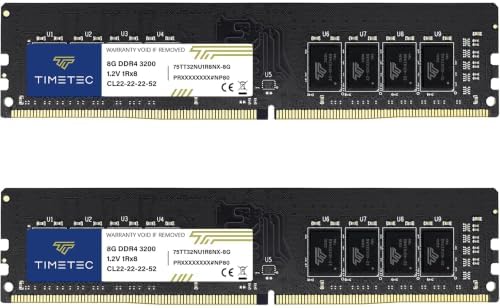 Timetec 16GB KIT (2x8GB) DDR4 3200MHz (PC4-3200AA) PC4-25600 UDIMM Desktop RAM – 288-Pin 1.2V CL22 Non-ECC Unbuffered DIMM Memory Module Upgrade by Timetec