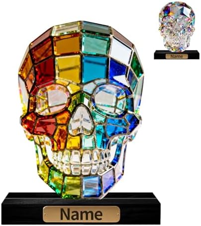 Personalized Acrylic Human Skull Anatomical Decoration Stained Glass Style Colorful Figurine with Custom Name Plate Halloween Desktop Ornament Gifts for Anatomy Lovers & Collectors by Unknown