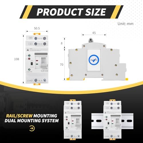 Mini ATS AC Automatic/Manual Transfer Switch 2P 63A 220V, ATS Manual Transfer Switch for Uninterruptible Power Supply Home,Dual Power Electrical Selector Switch DIN Rail Mount (G2R 2P 63A AC220V) - Image 6