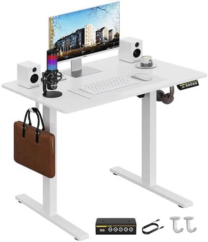 Electric Standing Desk with Lockable Wheels,Adjustable Height Sit Stand Desk for Home Office,Ergonomic Computer Desk Workstation (White, 35 * 24) by GamorkLLC