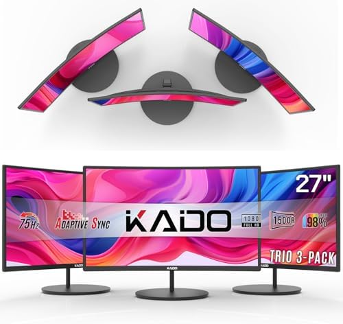 Kado 3-Pack Trio 27" Curved 1500R 1920x1080 75Hz FHD Computer Monitor by Kado