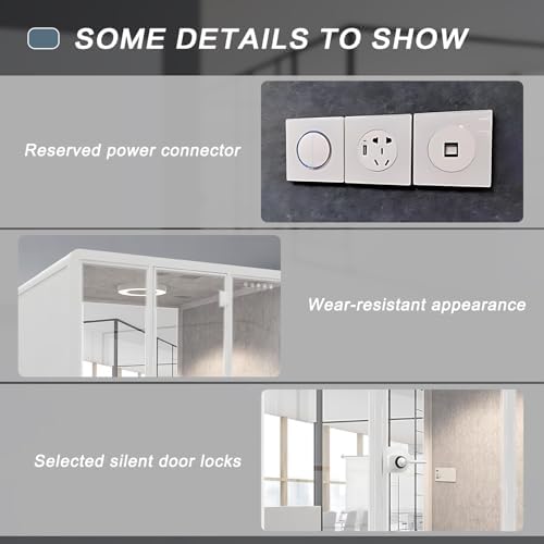 White Office Pod Booth 86.61×82.67IN (White Simple Appearance Design)(Reduce Noise by 25-35 Decibels)(Silent Fresh Air System) Soundproof Booth with Lighting,Universal Wheel for Meeting - Image 6