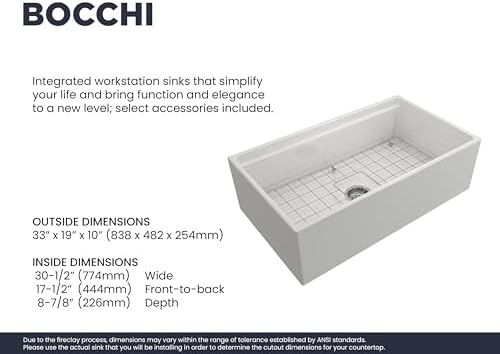 BOCCHI Contempo Workstation Apron Front Step Rim Fireclay 33 in. Single Bowl Kitchen Sink with Accessories in White - Image 3