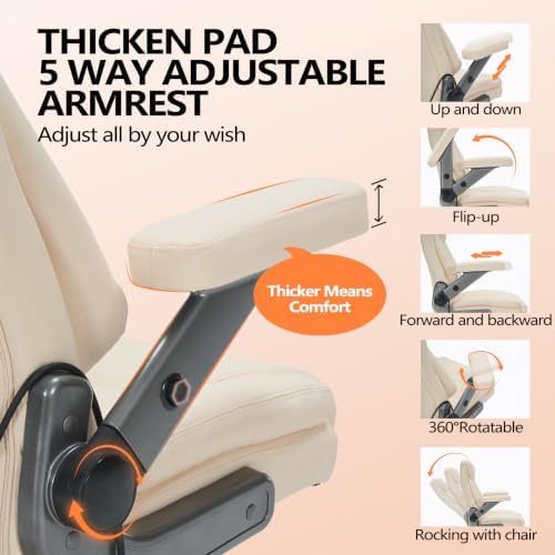 600lbs Big and Tall Office Chair with Lumbar Support 5 Way Adjustable Armrest Heavy Duty Ergonomic Office Chair Executive OfficeChair Extra Wide and Oversized (Beige) - Image 3