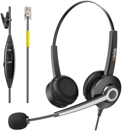 Wantek Binaural RJ9 Call Center Headset with Noise Cancelling Mic, Corded Office Headset with Mute for Avaya Phones by Wantek