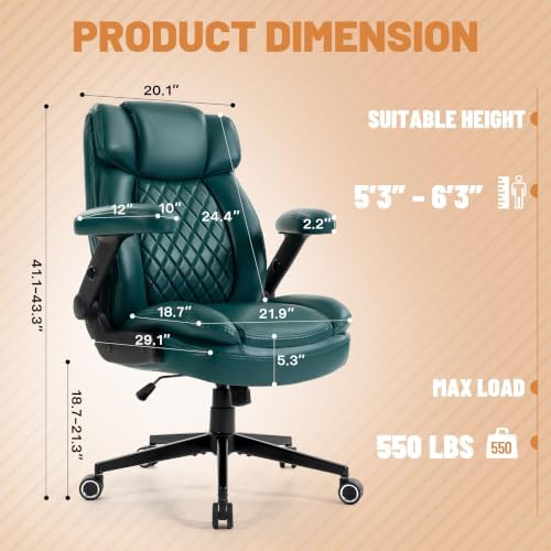 550lbs Executive Office Chair for Heavy People with 5D Flip Armrests, Green - Image 2