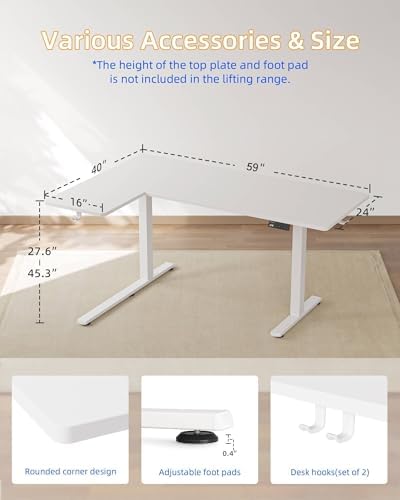 YIHAYO Reversiable L-Shaped Electric Standing Desk, 59 Inches Stand Up Corner Desk, Sit and Stand Up for Work Office Home, Ergonomic Rising Computer Table with Splice Board, White - Image 3