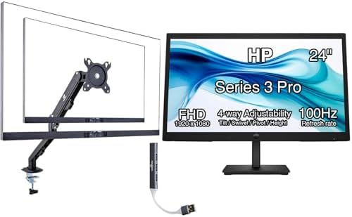 HP Series 3 Pro 324pe 24" 100Hz FHD IPS Monitor with Adjustable Tilt/Swivel/Pivot/Height, VESA Mount (100mm), VGA, Displayport, HDMI, Black (B1GM5AA#ABA) w/DKZ Hub & ErgoFlexy Single Mount Arm by Dockztorm