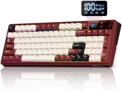 RK ROYAL KLUDGE M100 Wireless Mechanical Keyboard with Screen & Knobs, Red by RKROYALKLUDGE