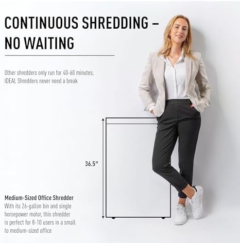 ideal. 2604 Cross-Cut Centralized Office Shredder with Automatic Oiler, Continuous Operation, 23 to 25 Sheet Feed Capacity, 26 gal Bin, Shred Staples/Paper Clips/Credit Cards/CDs/DVDs, P-4 Security - Image 2