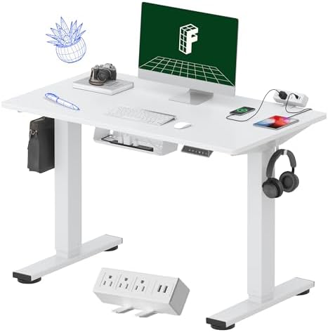 FLEXISPOT EN2 40"x24" Standing Desk with Power Strip Bundle, White by Unknown