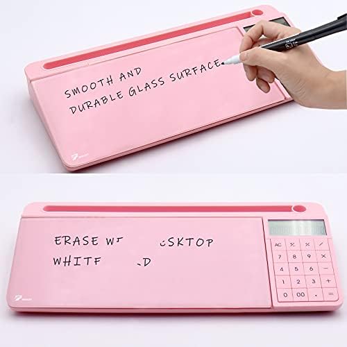 TOWON Glass Desk Whiteboard with Calculator 17x6 in, Desk Organizer, Pink - Image 5