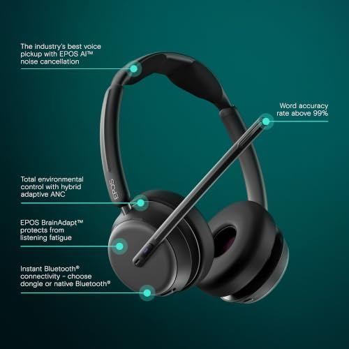 EPOS Impact 1000 MS UC ANC Wireless Headset with USB-C + USB-A Wireless Adapter for PC & Mac – Bluetooth On-Ear Headphones with Adaptive ANC & AI Noise-Canceling Microphone - Image 2