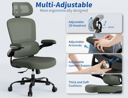 TRALT Office Chair Ergonomic Desk Chair with Lumbar Support Dark Green, 1 - Image 4