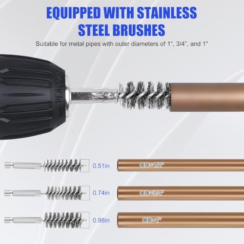 1/2", 3/4", 1" Copper Pipe Cleaner for Drill with Copper Fitting Brush - Image 6