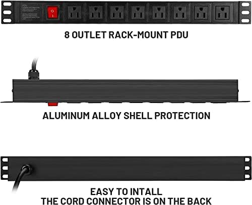 BTU Power Strip Surge Protector Rack-Mount PDU, 8 Right Angle Outlets Wide-Spaced, Mountable Power Strip Heavy Duty for Server Racks, Commercial, 300J (Black 10FT) - Image 6