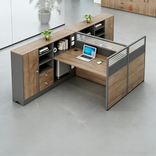 Modern Office Cubicle Workstation Desk with Tempered Glass Privacy Panels, USB Charging Hub & Cable Management,Multi-Person Modular Computer Desk for Commercial Office (A-Left, Two Person-T) by Unknown