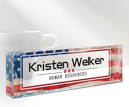 Gowellly Office Desk Name Plate Personalized - Custom Acrylic Name Plates for Desk - Employee Appreciation Gifts - Office Gifts for Teacher,Boss,Nurse,Lawyer,Women Office (Vintage Flag) by Gowelly