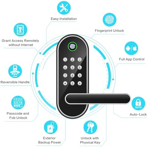 Fingerprint Smart Door Lock with Handle & Keypad – No More Lost Keys, Keyless Entry & Remote Access for Home, Kids, Airbnb & Rental Property, DIY Install, Alexa & Google Compatible - Image 2