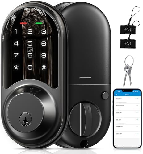 Veise RZ06 Smart Lock for Front Door with App Control, Matte Black by Veise