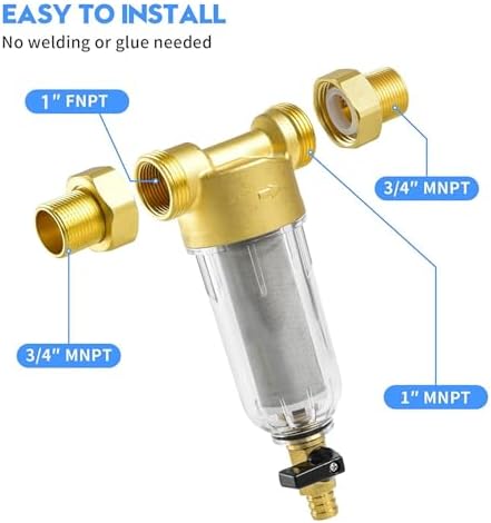50 Micron Spin Down Sediment Filter for Whole House and Well Water, Reusable Washing Machine Water Filter, BPA-Free Pre-Filter - Image 3