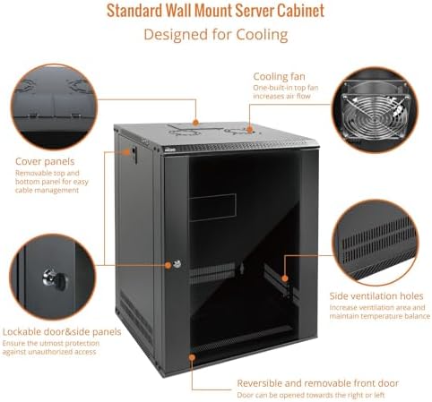 Tecmojo 15U Wall Mount Rack Network Cabinet for 19" IT Equipment,with Lockable Glass Door and Side Panels,Cooling Fan,17.7inch Depth,Black (15U) - Image 3
