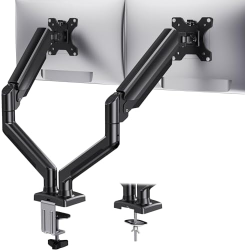 HUANUO Dual Monitor Mount for 2 Monitors up to 32 inches, Each Arm Holds Max 22lbs, Dual Monitor Stand with Advanced System, Height-Adjustable/Tilt/Swivel/Rotate, VESA Standard 75mm or 100mm by HUANUO