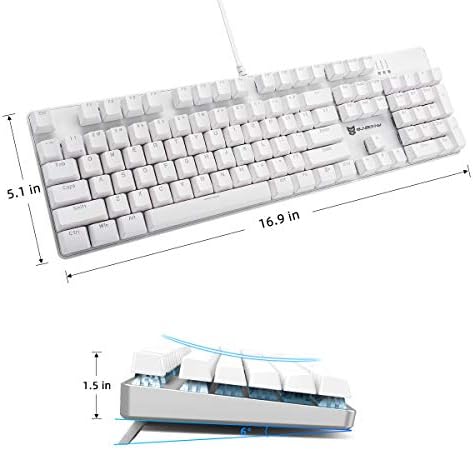 Merdia 104 Keys Full Size Mechanical PC Gaming Keyboard | Brown Switch Hot Swappable White Mechanical Wired Computer Keyboards | Ice Blue LED Backlit 104 Keys US Layout Light Up Wired Gaming Keyboard - Image 2