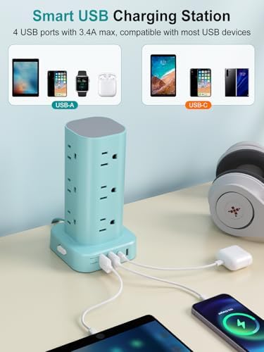 6FT Power Strip Tower Surge Protector, 12 Wide Spaced Outlets, 4 USB - Image 4