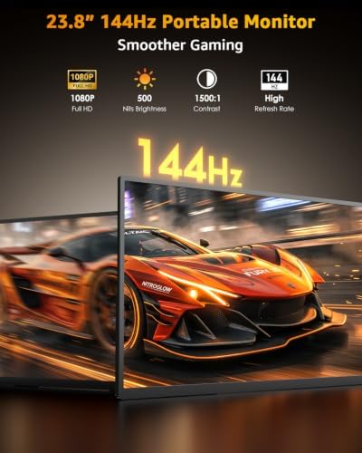 Yodoit Portable Monitor for Laptop 23.8" 144Hz 1080P Travel Gaming Monitor Screen IPS Display with USB Type C Port and Built-in Speakers Compatible with PC, Xbox Black - Image 2