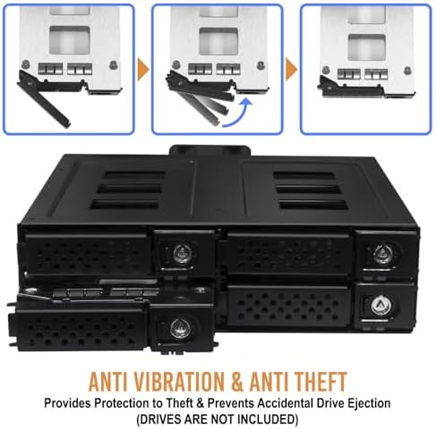 Kingwin Mobile Rack Hot Swap Enclosure for 4 SATA/SAS Hard Drives - 12 Gbps, Metal Body, Stainless Steel Tray, 2.5" HDD/SSD Support, 4cm Cooling Fan, Tool-Less Installation - Image 7