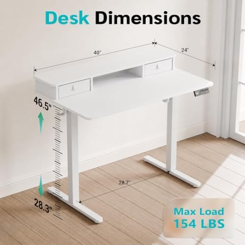 40" x 24" Electric Standing Desk with Dual Drawers, White - Image 3