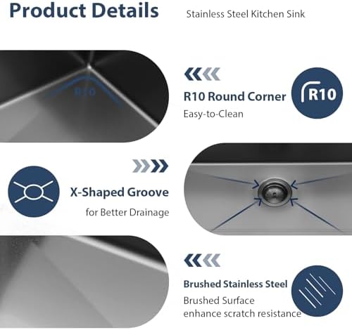 Lordear 32 Undermount Kitchen Sink 32X19 Inch Sinks Ledge Workstation Gunmetal Black 16 Gauge Stainless Steel Single Bowl Under Counter Kitchen Sink Basin with Built- in Accessories - Image 6