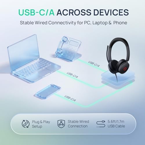 Yealink UH48 ANC Wired USB-C/A Headset,6 AI Noise-Canceling Microphones - Image 4