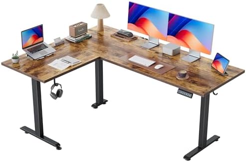 Agilestic L Shaped Standing Desk 63 inch Adjustable Height, Electric Corner Standing Desk, Sit Stand Computer Table with Splice Board, Rustic Brown by Agilestic