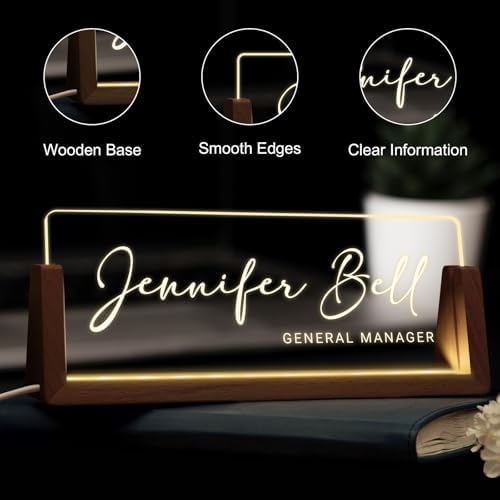 Desk Name Plate Personalized, Custom Acrylic Name Plate for Desk, Office Decor for Women Men, Appreciation Gifts for Coworkers Boss Teacher - Light-Up Name Plaque - Image 3