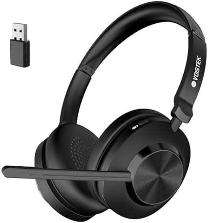 Voistek Wireless Headset with Mic for Work, Bluetooth Computer Headphones(Bluetooth 5.3 + USB Dongle) w/Noise Cancelling Mic & Mute Button for Work,Home Office,Zoom,Teams,Online Meetings (Black) by Voistek