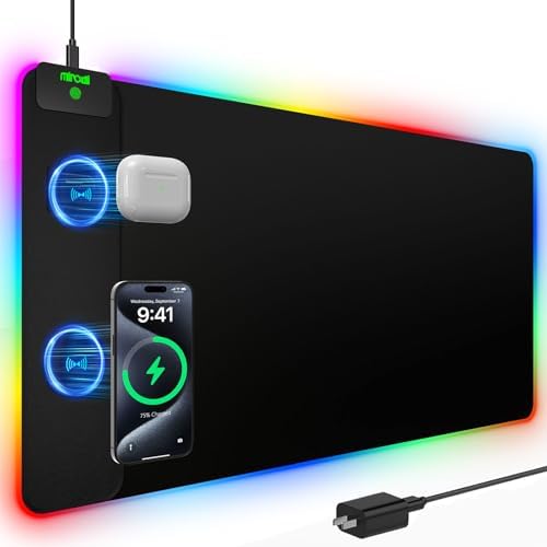 Mouse Pad with 15W Magnetic Wireless Charging, RGB Mousepad for Desk Mat, XXL Desk Pad with 11 Colors 5 Modes, Home Office Keyboard Pad Waterproof Non-Slip for PC Gaming by miroddi