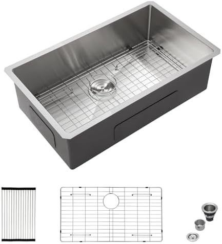 Mocoloo 33 Undermount Kitchen Sink - 33 x 19 Inch Kitchen Sink Undermount Stainless Steel 16 Gauge Single Bowl Under Counter Handmade with Offset Drain, 10'' Deep Basin - Image 2