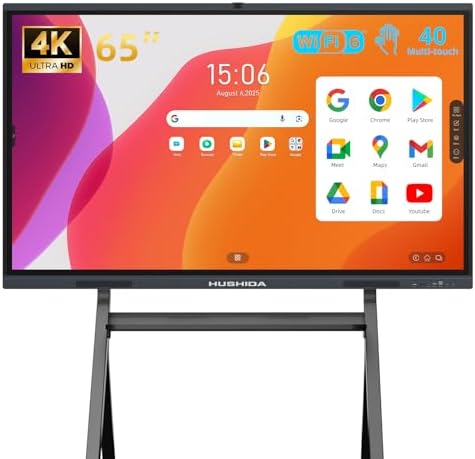 65" Smart Board Google EDLA-Certified 4K Interactive Whiteboard SmartBoard for Classroom & Office, Android 14 Touchscreen with 13MP AI Camera Win 11 Pro 8G RAM+256G ROM, 40-Points, Wall Mount by HUSHIDA