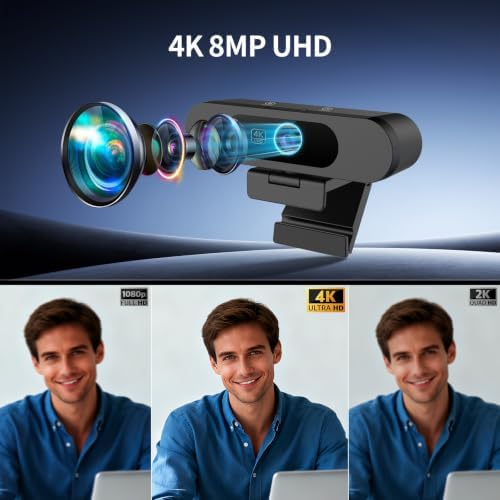 4K Webcam for PC, 8MP USB Webcam with Dual Noise-reducing Microphones, Picture-in-picture, Auto Framing, 5X Zoom, 92° Wide FOV, Auto Light Correction, Perfect for Conference, Video Callings, Streaming - Image 2