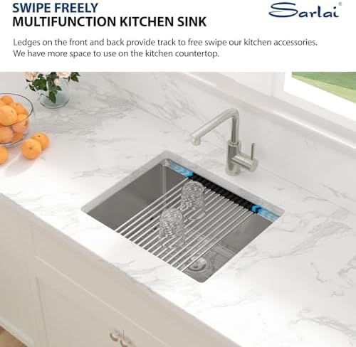 Sarlai 21 Undermount Kitchen Sink - 21"x18" Undermount Bar Sink with Faucet Ledge Workstation Under Mount Outdoor Single Bowl 16 Gauge Stainless Steel RV Bar Prep Sinks Small Kitchen Basin - Image 4