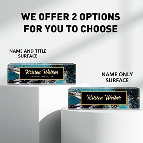 Desk Name Plate Personalized, Custom Name Plates for Desks, Personalized Acrylic Name Plate for Desk, Office Gifts for Coworkers, Boss, Employee, Teacher, Social Worker (Blue/Gold Coast) - Image 3