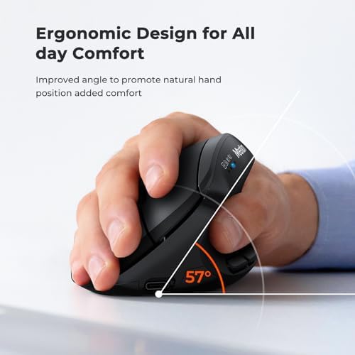 MEETION Ergonomic Vertical Mouse, Wireless Bluetooth Mouse, Black - Image 2