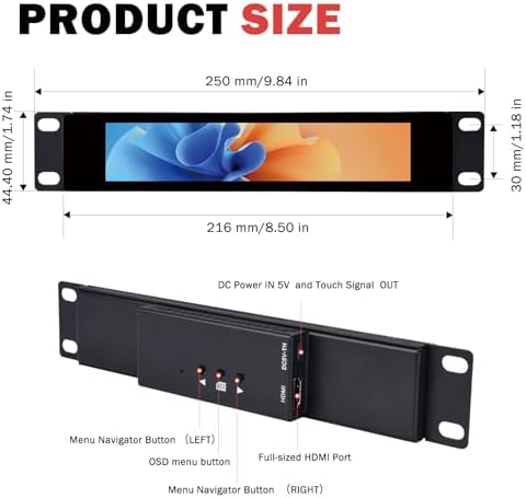 GeeekPi 6.91 inch 1424x280 LCD Touch Screen 1U Rack Mount Monitor for DeskPi RackMate T0/T1/T2/T0 Plus/T1 Plus/TL1/T1/2 Plus Server Cabinet and 10 inch Server Rack - Image 2