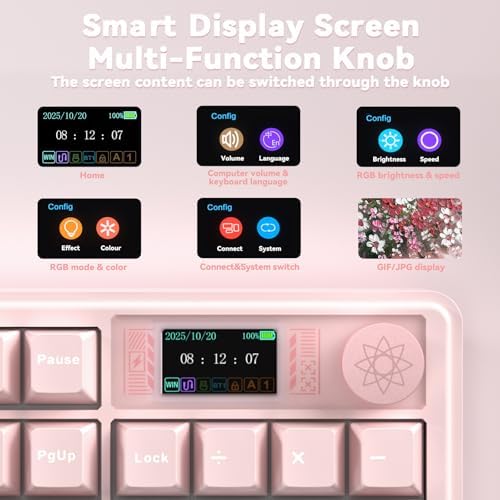LINGBAO K108 Pro Wireless Mechanical Pink Creamy Keyboard with Number Pad - Image 4